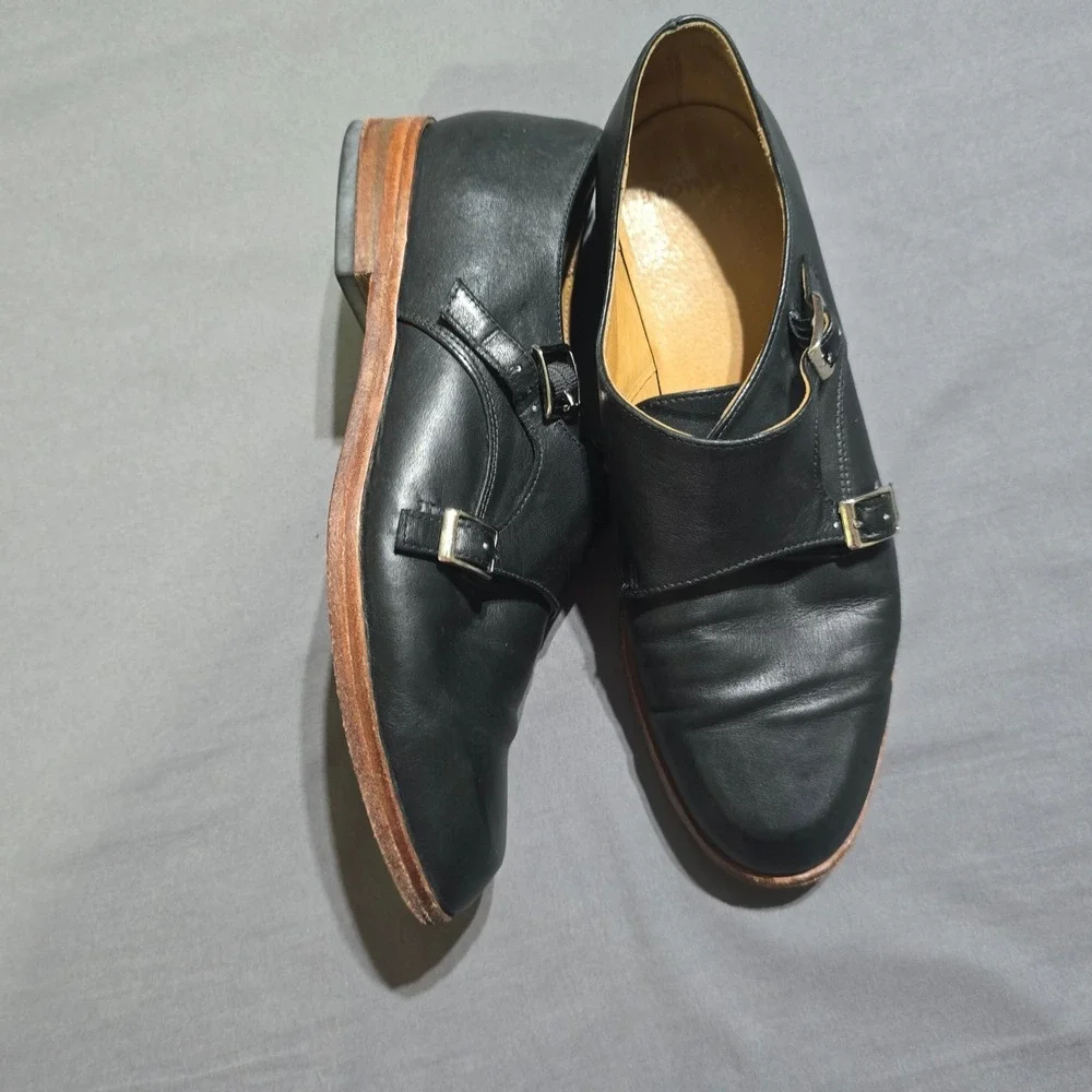 Belmore Australia Double Monk Strap Shoes 8 Black Leather Buckle Flat Loafers